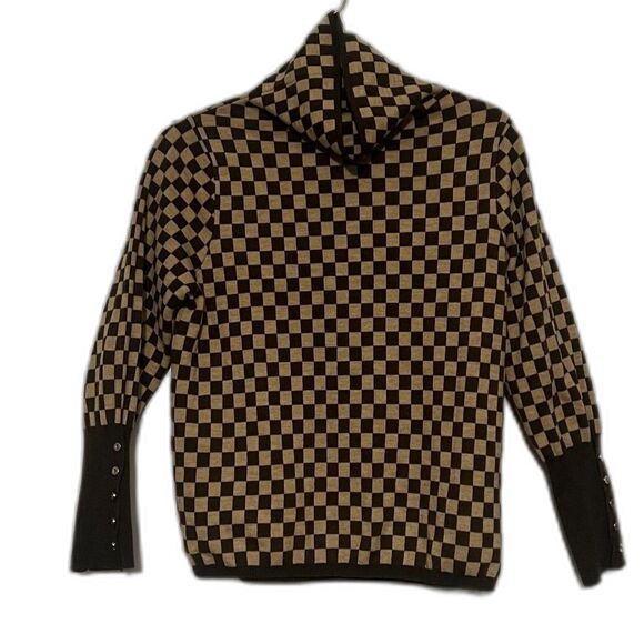 Gabby Isabella Women's Funnel Neck Check Pullover Long Sleeve Button Sweater XS - Picture 4 of 14